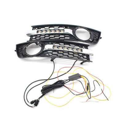 LED Honeycomb Hex Mesh Fog Light Grille + Wiring for Audi A4 B6 (2001-2005)