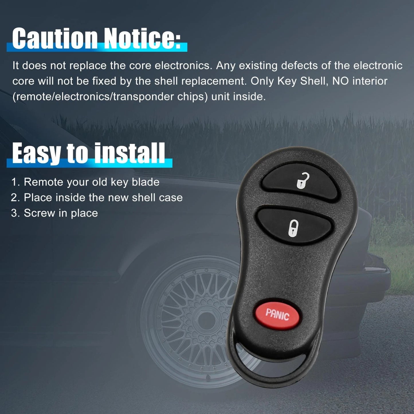 3-Button Key Fob Remote Case Shell for Dodge (2001 - 2005)
