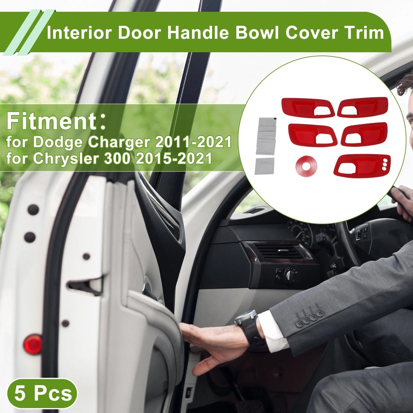 Interior Door Handle Bowl Cover Trim ABS 5Pcs for Dodge Charger (2011 - 2021)