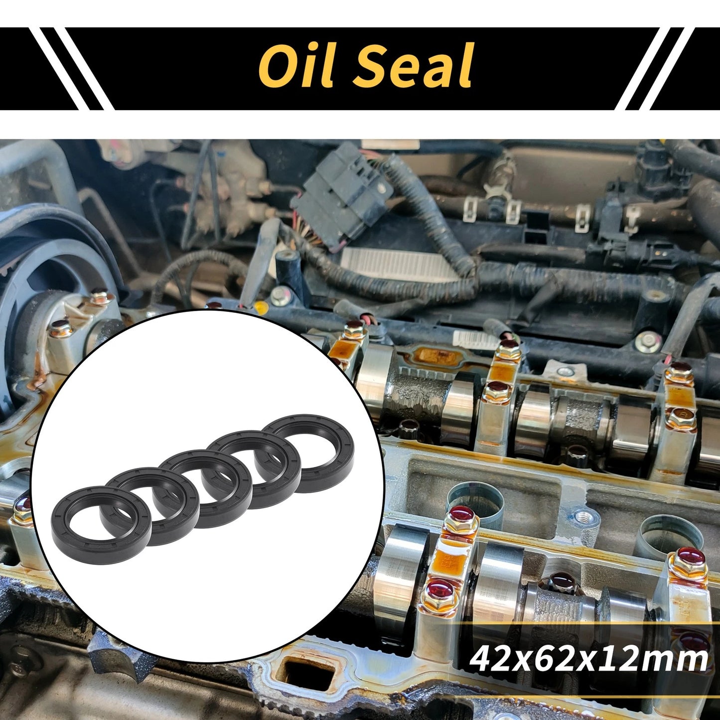 Oil Seal 42x62x12mm NBR Black 5 Pcs