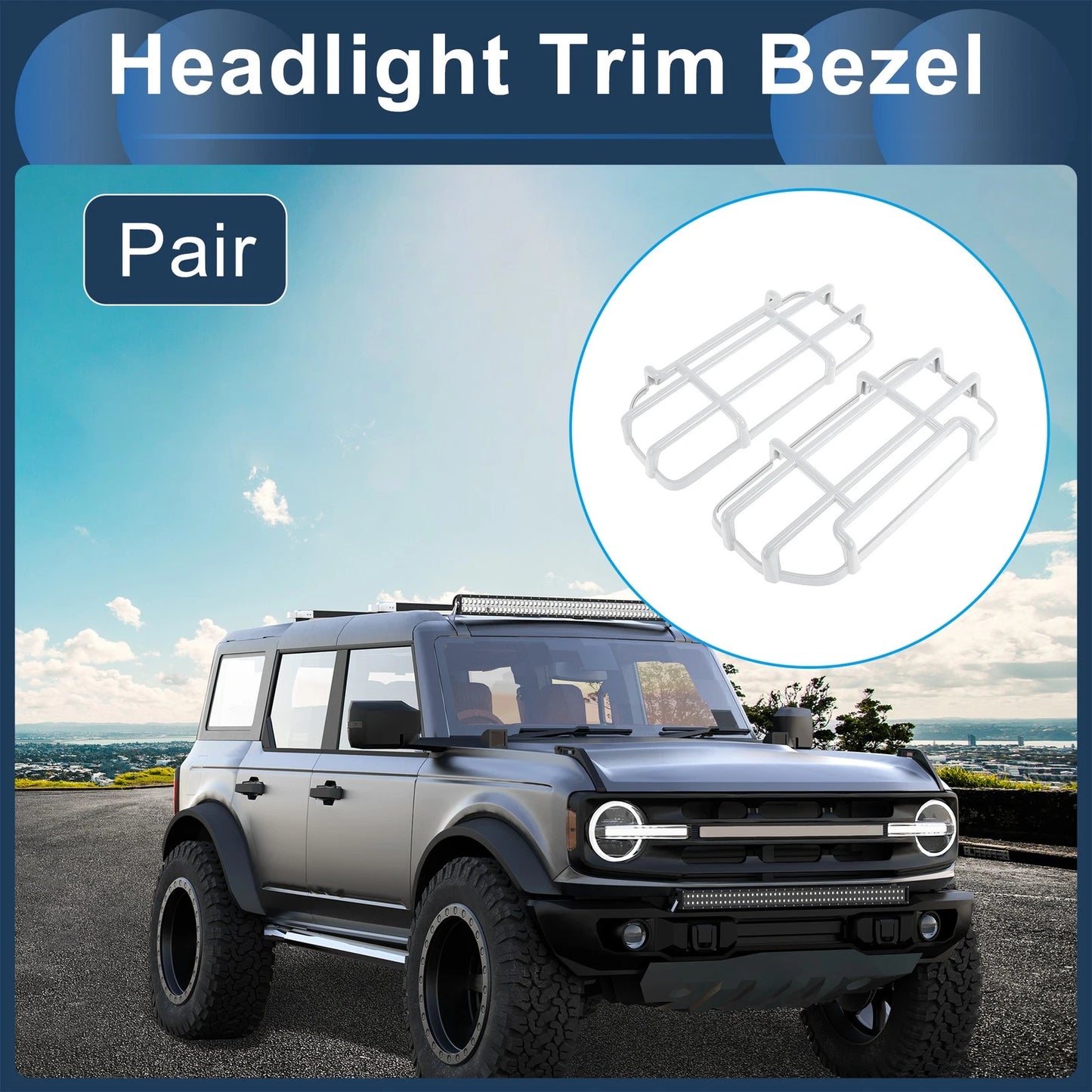 Headlight Trim Bezels for Ford Bronco (2 x) - White