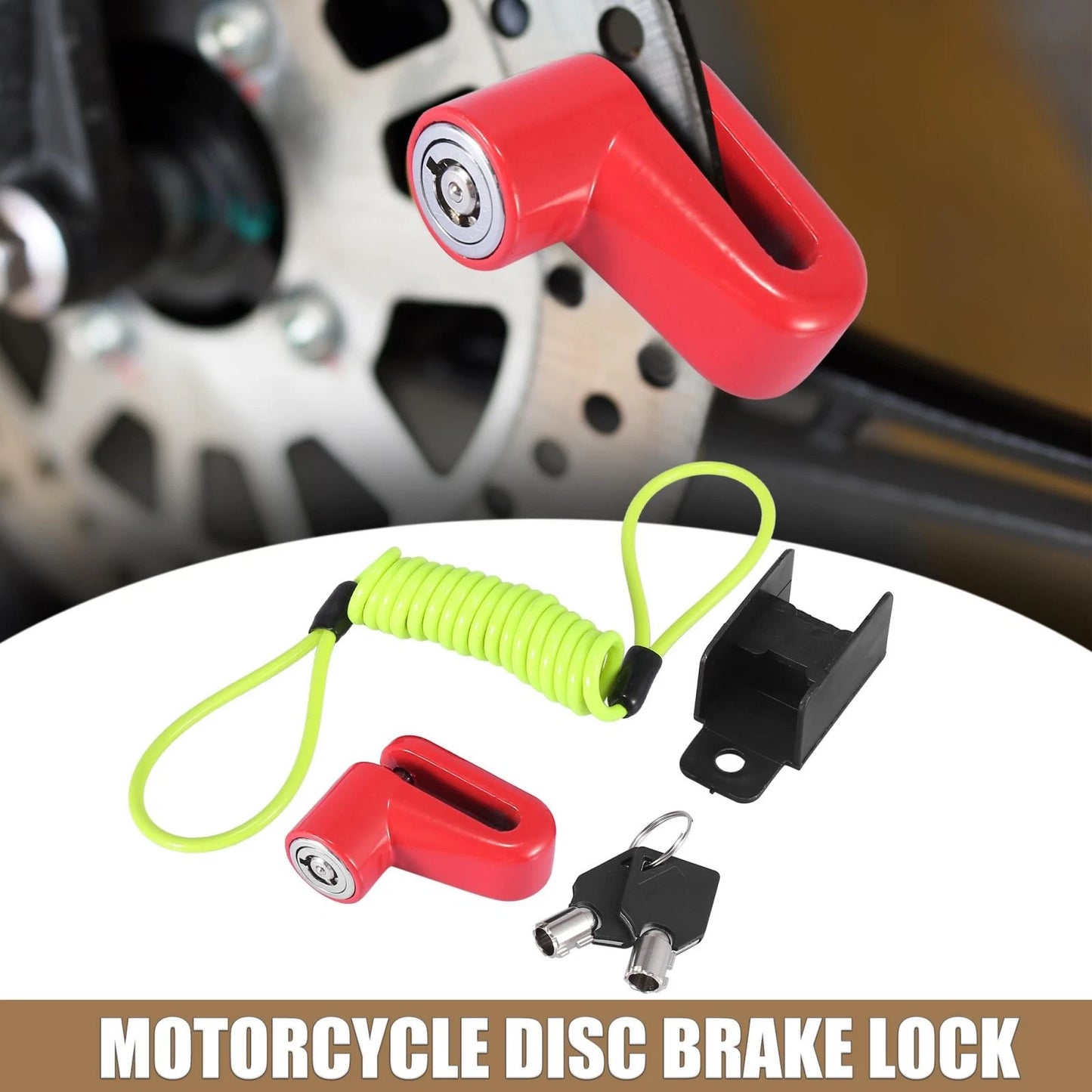 Universal Motorcycle Disc Brake Lock Red with Yellow Rope
