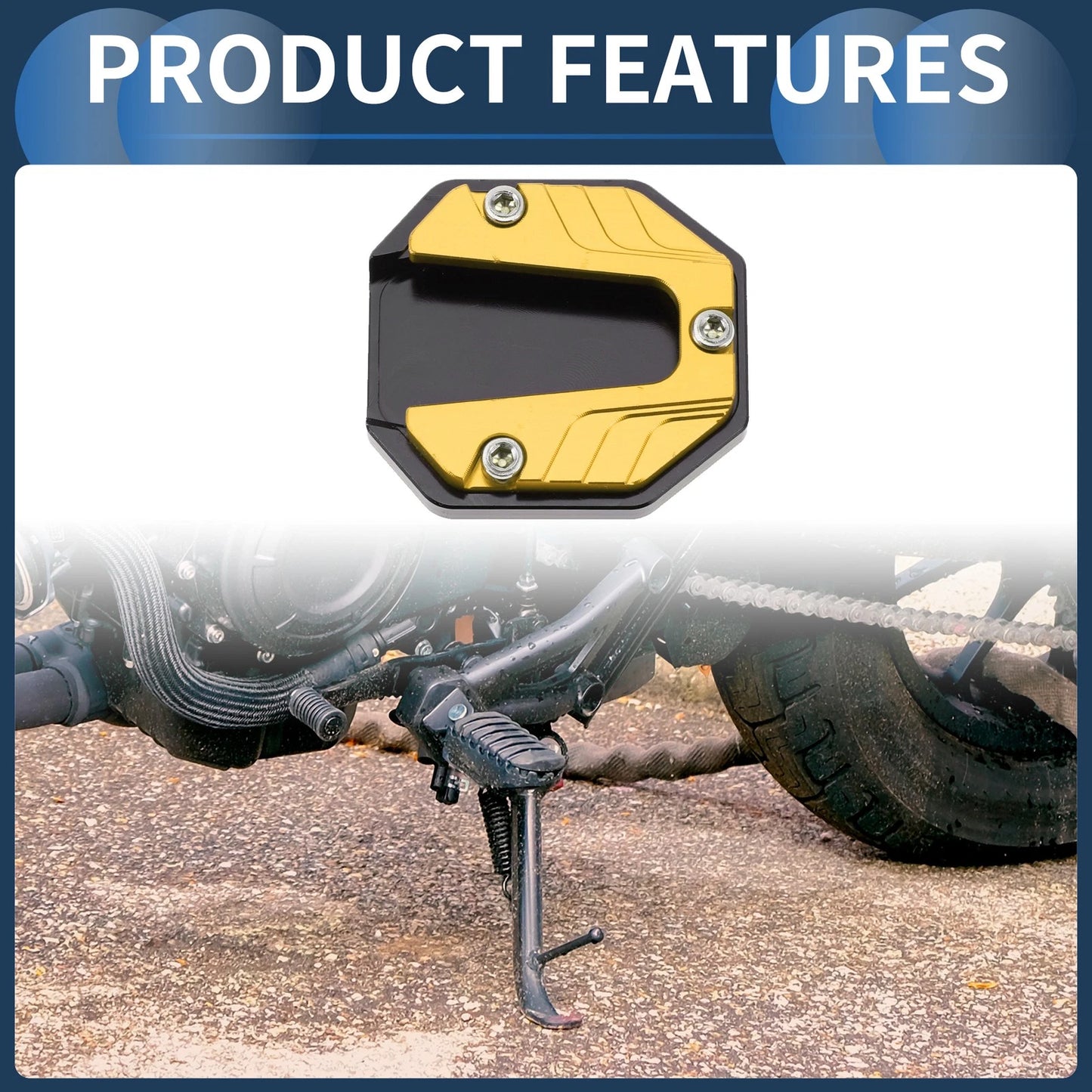 Kickstand Pad 1 Set Kick Stand Aluminum Alloy Gold Tone for Motorcycle