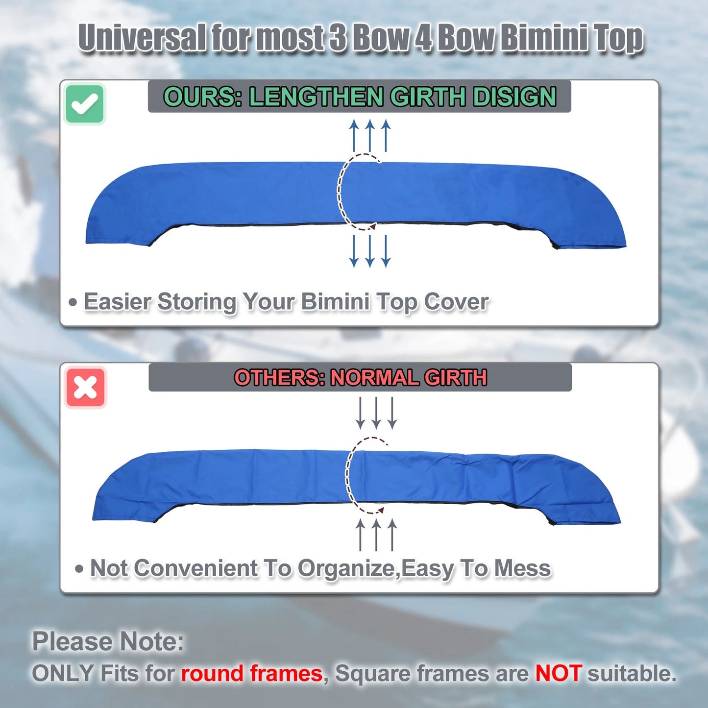 Boat Bimini Top Storage Boot 85"-90" W Marine Grade Polyester