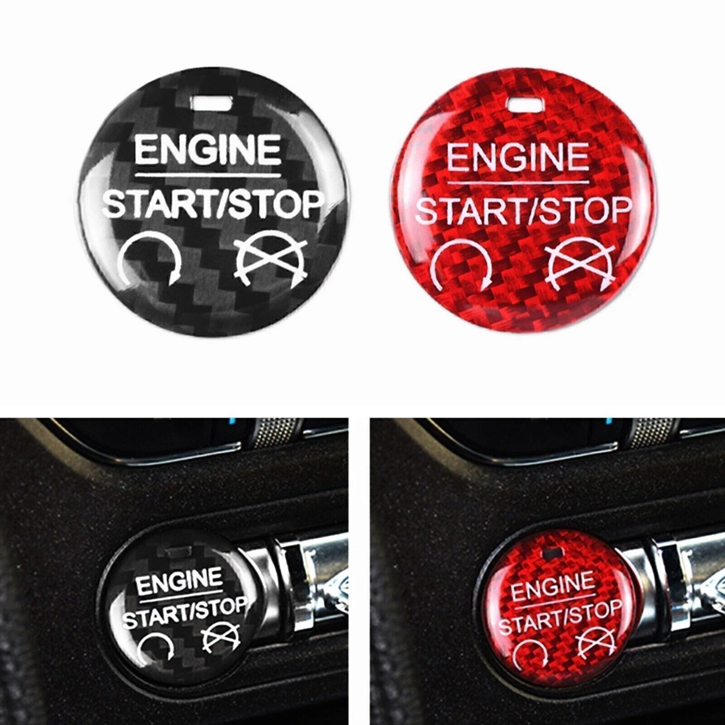 1x Red Carbon Fiber Engine Start Stop Button Cap for Ford Mustang (2015-2022)