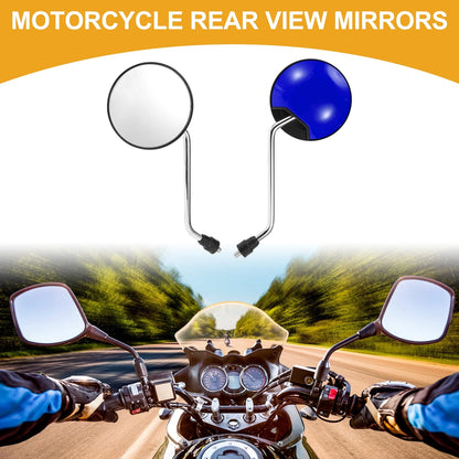 Handlebar Mirrors for M8 Motorcycle - Silver Tone Blue Iron Plastic
