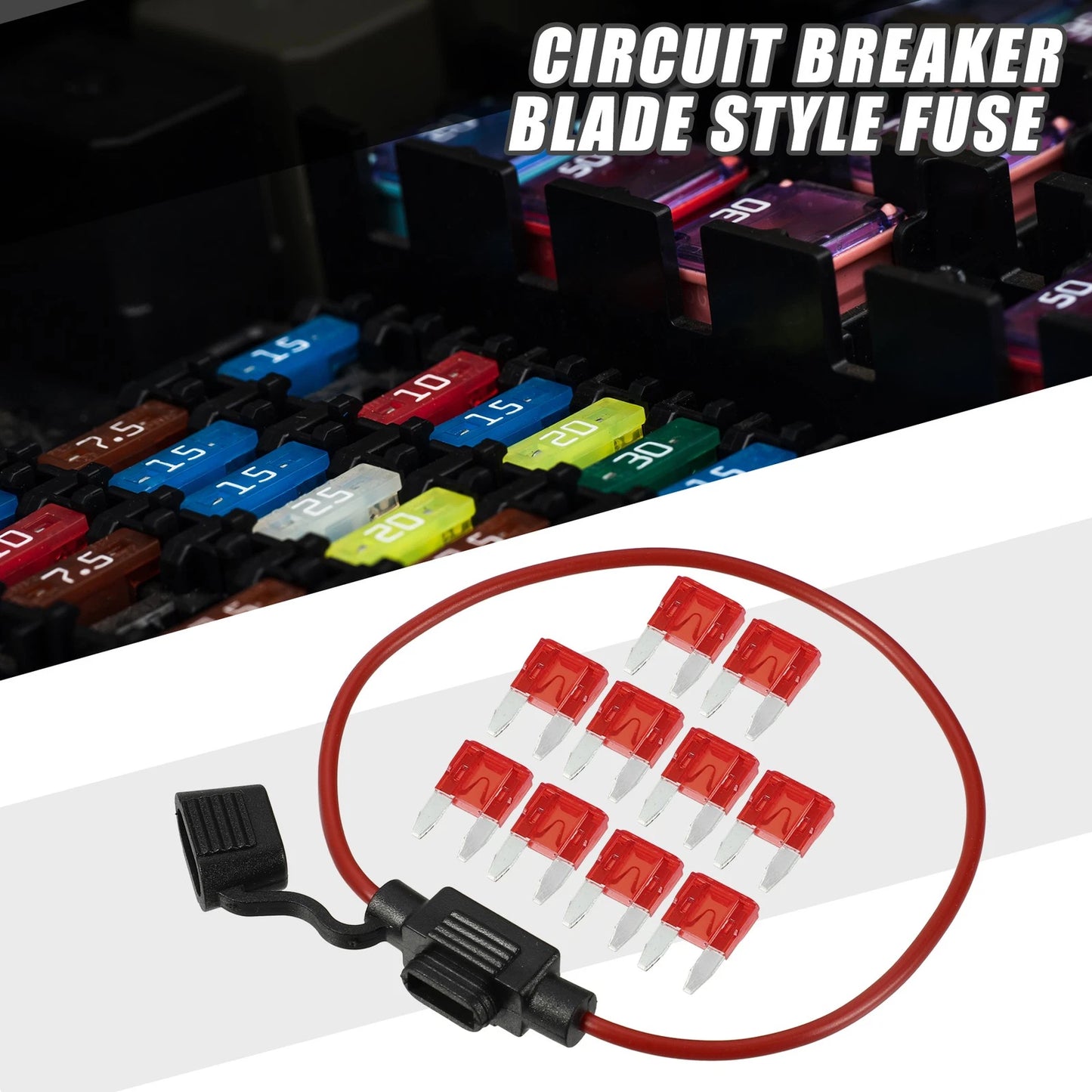 10A Mini Blade Style Fuse Set with 16 AWG Holder for Car