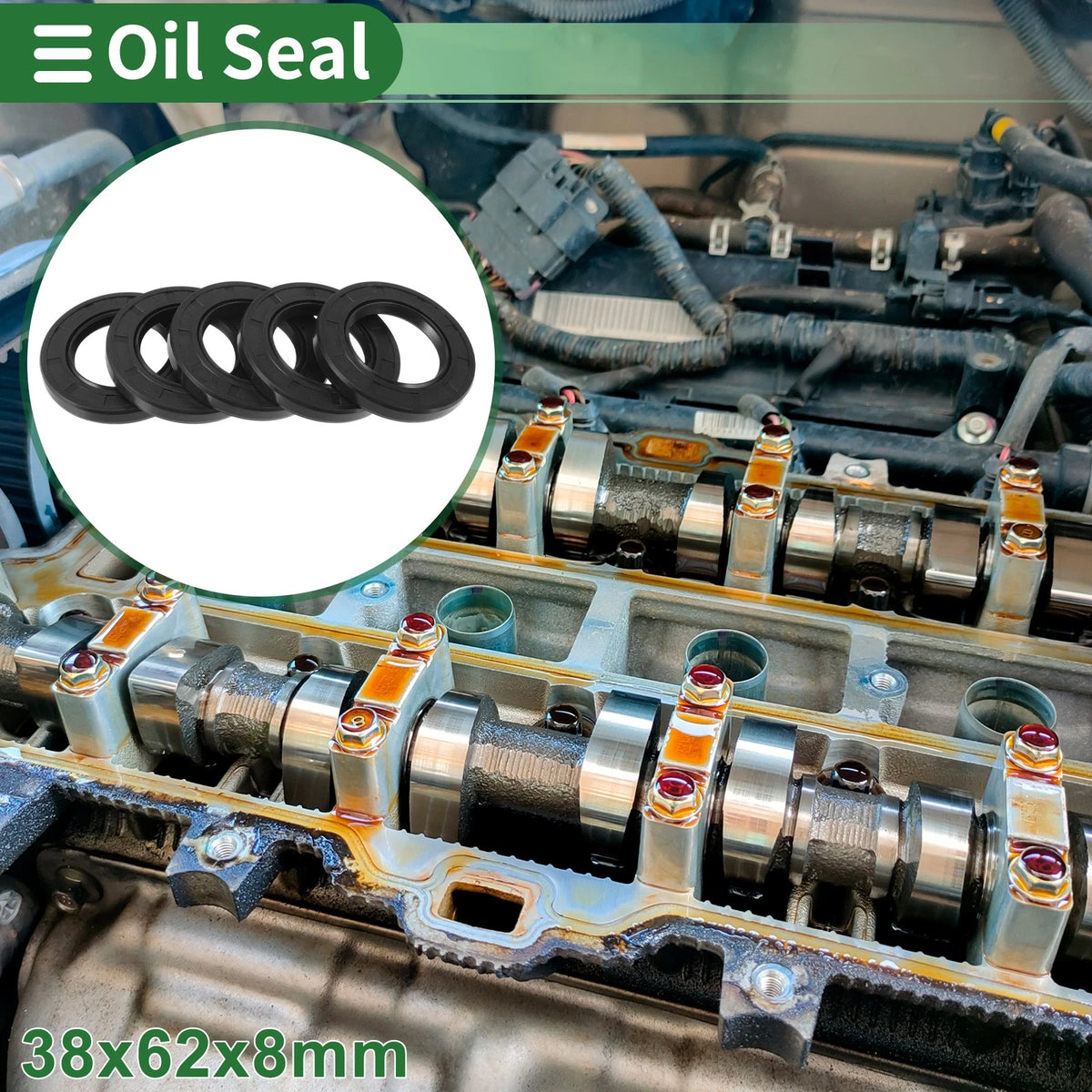 Oil Seal 38x62x8mm Seal Ring NBR Rubber Black 5 Pcs