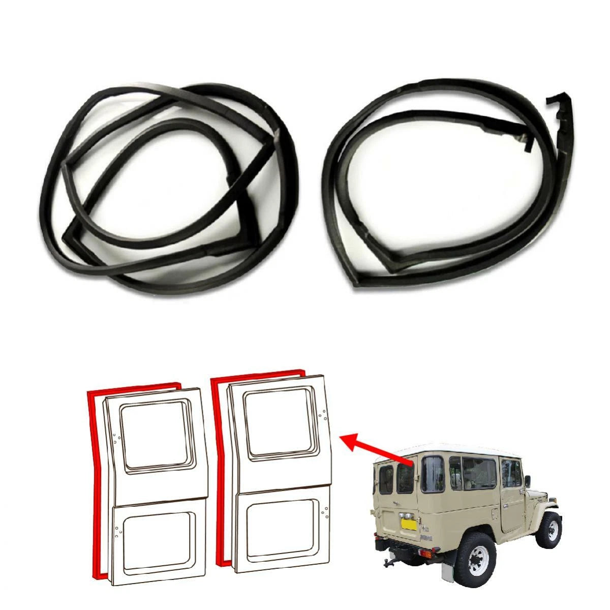 Weatherstrip Rear Door Rubber Seal Pair Fits 1976-1980 Toyota Land Cruiser FJ40