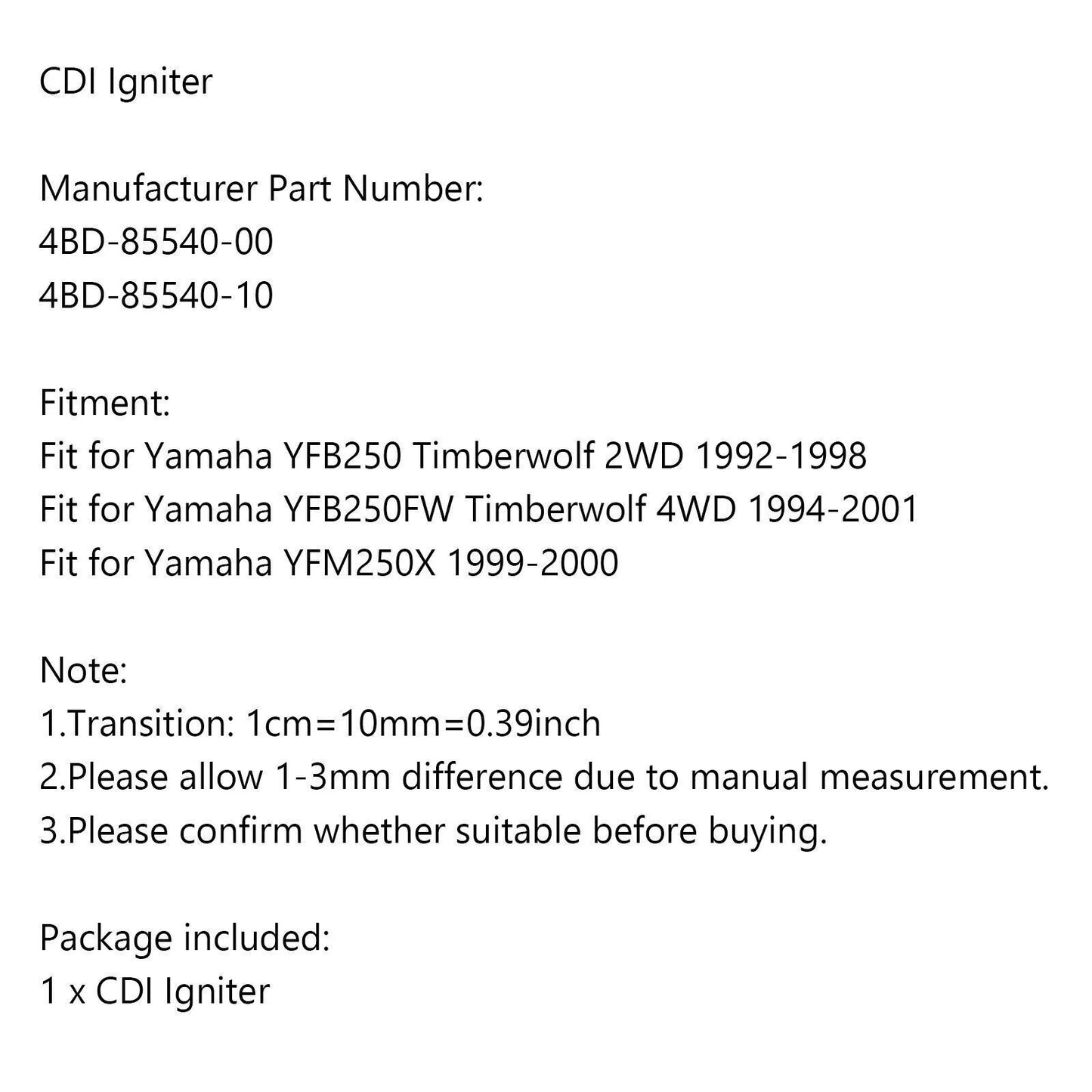 CDI Module for Yamaha YFB250 Timberwolf, YFB250FW, YFM250X (1992-1998)
