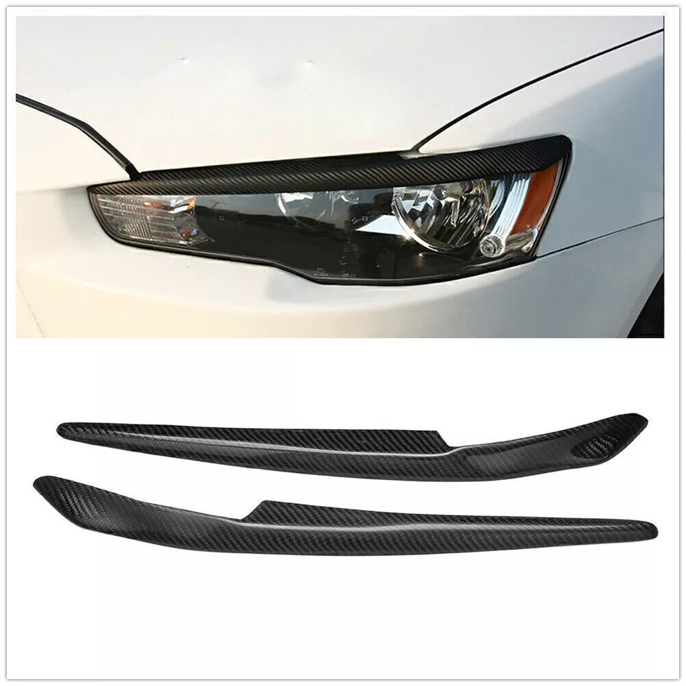 2 x Carbon Fiber Headlight Eyebrow Trims for Mitsubishi Lancer EVO X (2008-2014)