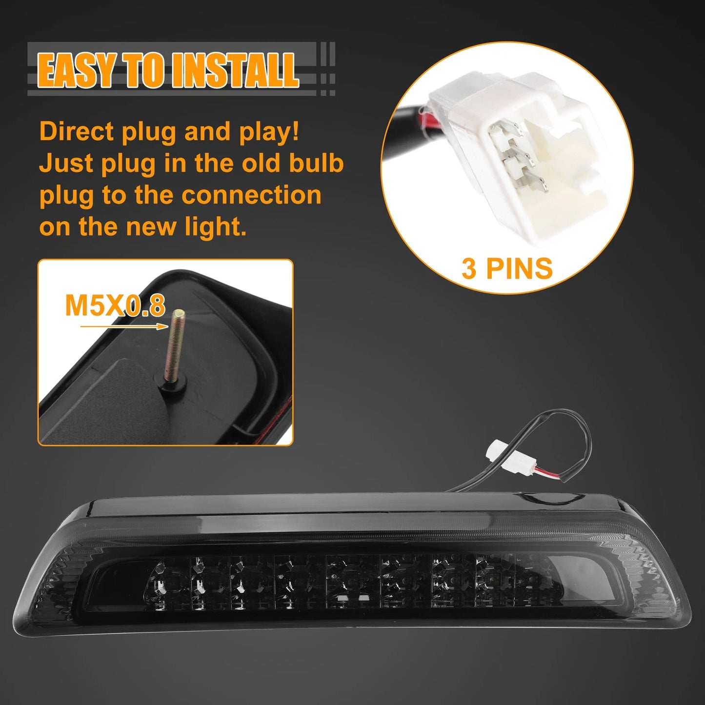 LED Third High Mount Brake Light for Toyota Tundra 2007-2021 Black
