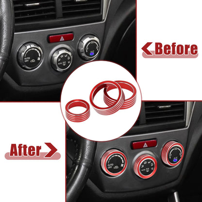 3 x Red AC Climate Control Knob Trim Covers for Subaru Forester (2019-2021)