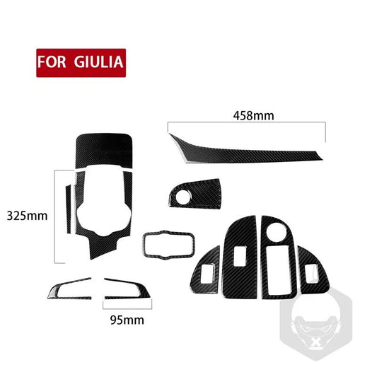 12Pc For Alfa Romeo Giulia 2017-2019 Carbon Fiber Interior Dashboard Accessories