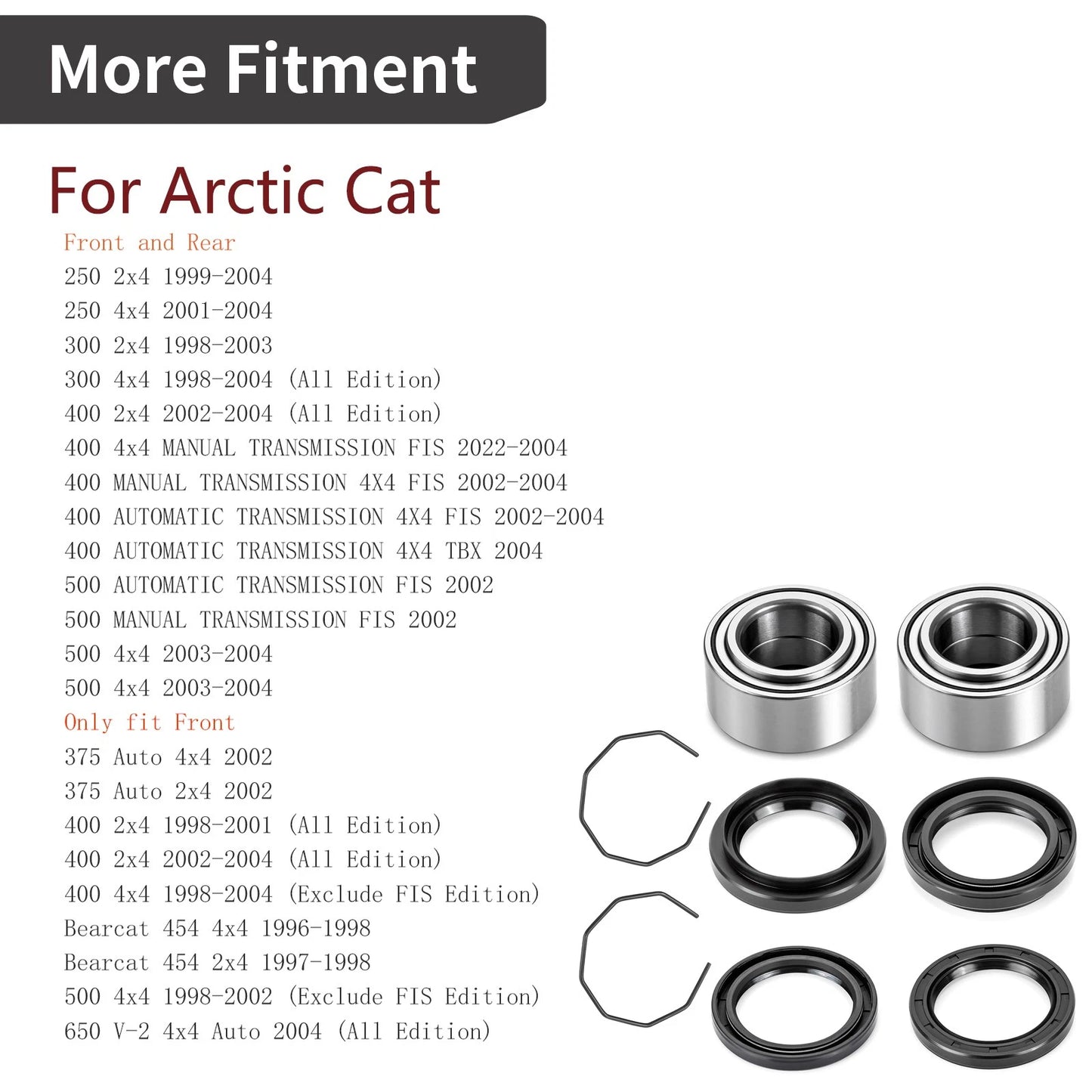 Front/Rear Wheel Bearing & Seal Kit for Arctic Cat 250/300/375/400/454/500/650