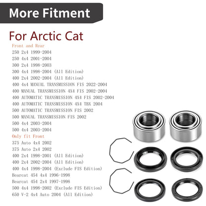 Front/Rear Wheel Bearing & Seal Kit for Arctic Cat 250/300/375/400/454/500/650