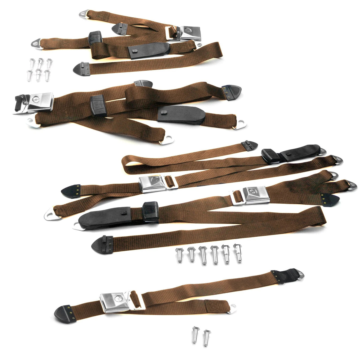 Brown Complete Seat Belt Kit for Ford XW XY GT Falcon (1966-1972)