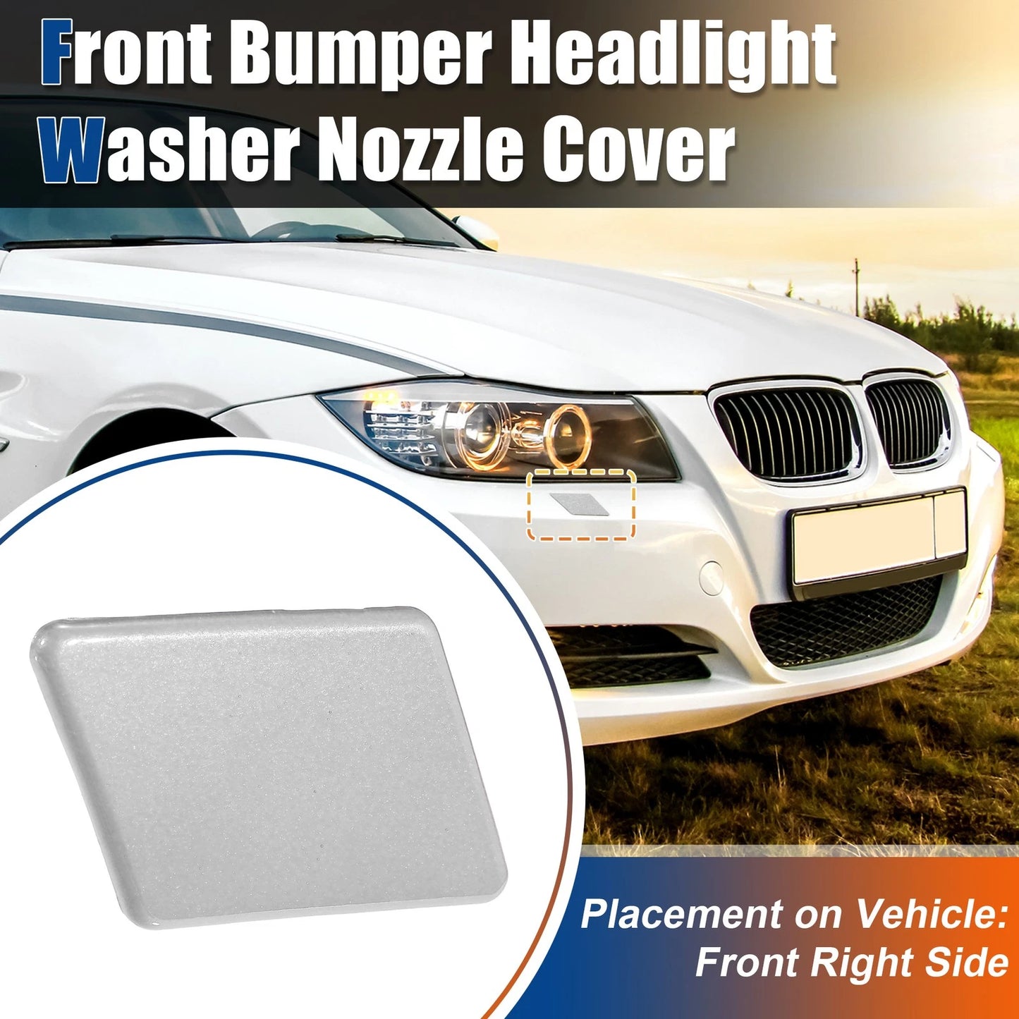 Right Side Front Bumper Washer Nozzle Cover for BMW 3 Series E90 Silver Tone
