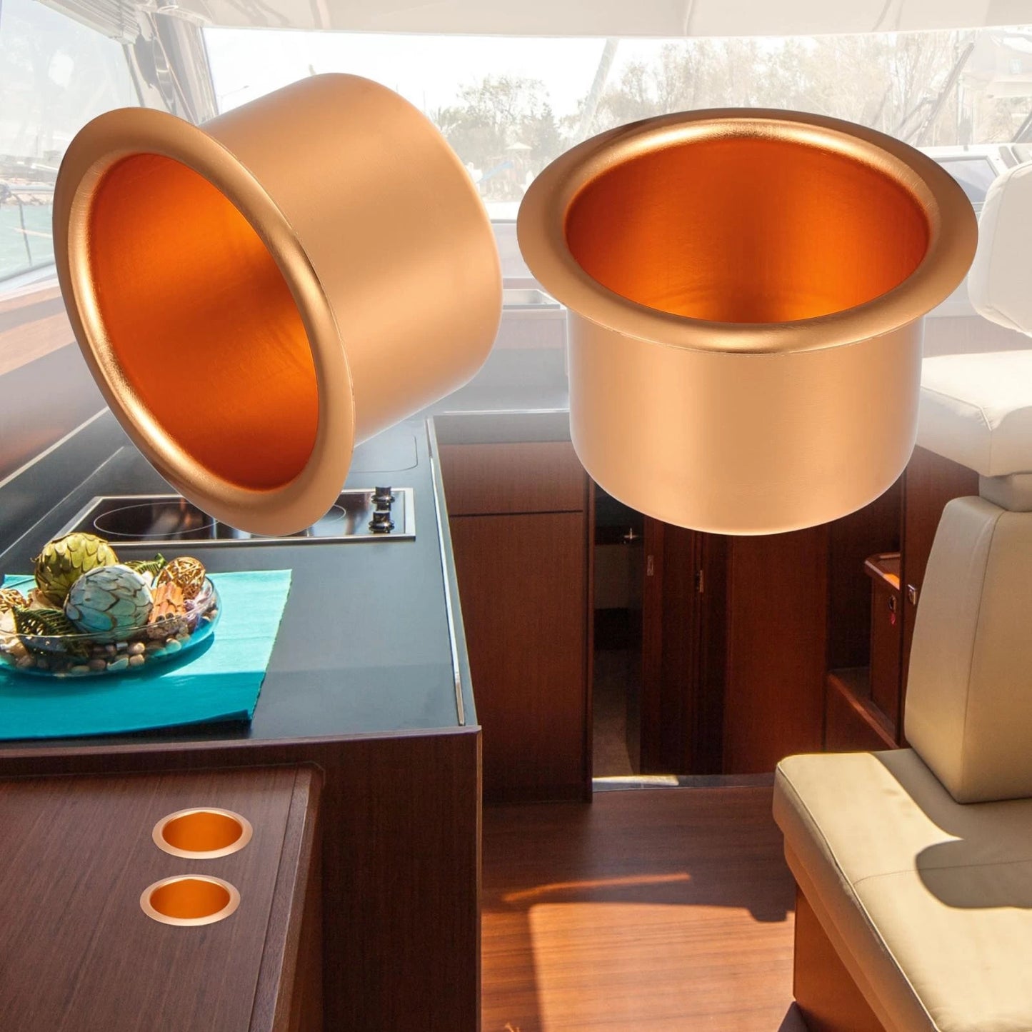 2 x Aluminum Alloy Universal Cup Drink Holder Gold Tone for Marine Boats RVs