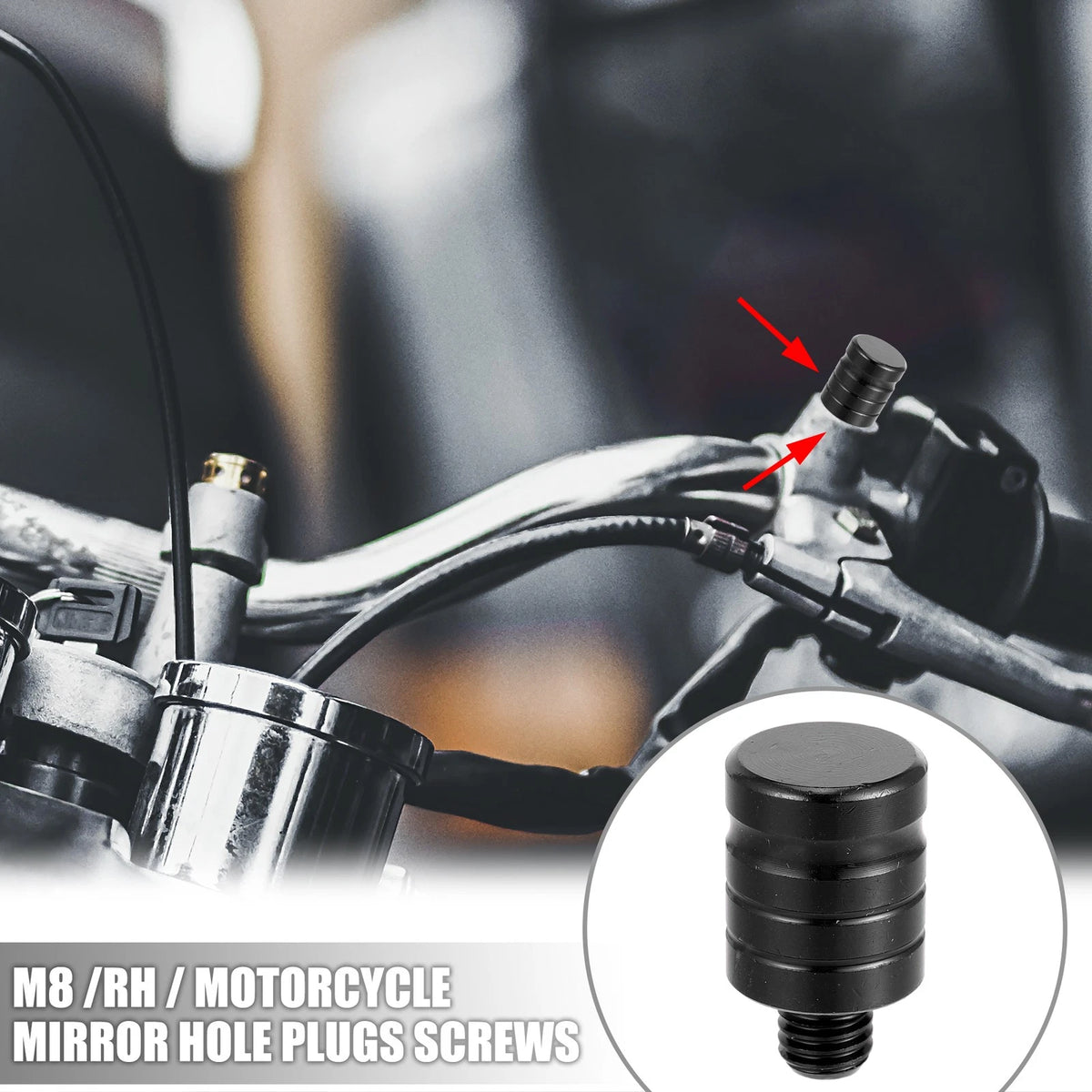 M8x1.25 2 x Right Mirror Hole Plugs Screws Aluminum Alloy Black for Motorcycle