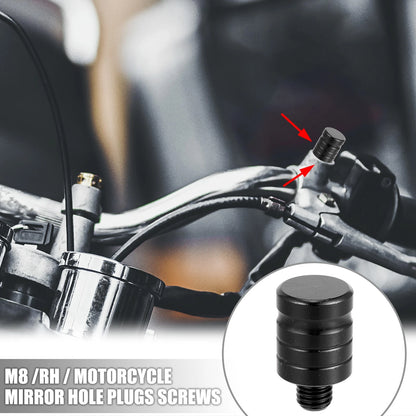 M8x1.25 2 x Right Mirror Hole Plugs Screws Aluminum Alloy Black for Motorcycle