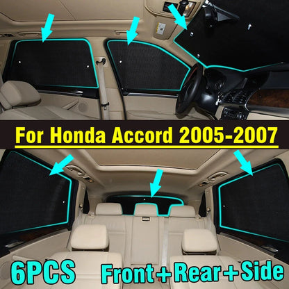 6X Front Side Rear Window Privacy Sunshade for Honda Accord (2005–2007)