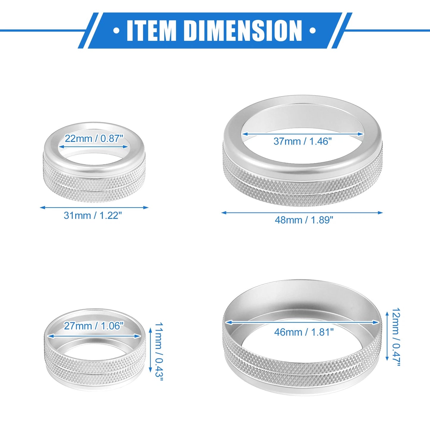 4 x AC Climate Control Knob Rings for Ford Maverick (2022-2023) Silver Tone