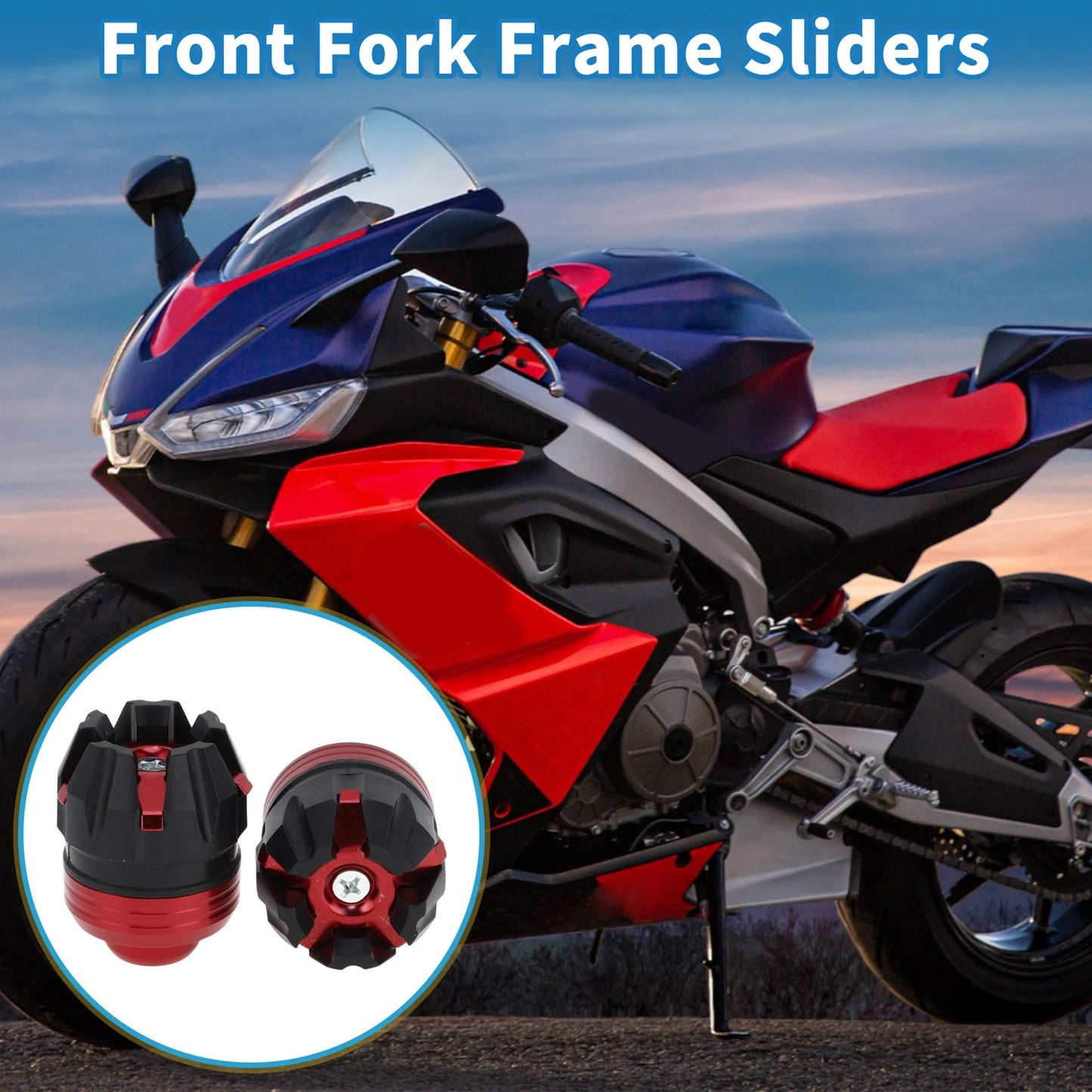 Frame Sliders / Front Fork / Falling Protection Plastic Red 2 Pcs for Motorcycle