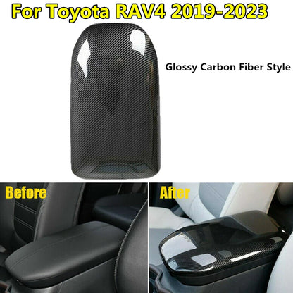 Carbon Fiber ABS Armrest Box Decor Cover Trim for Toyota RAV4 (2019–2023)