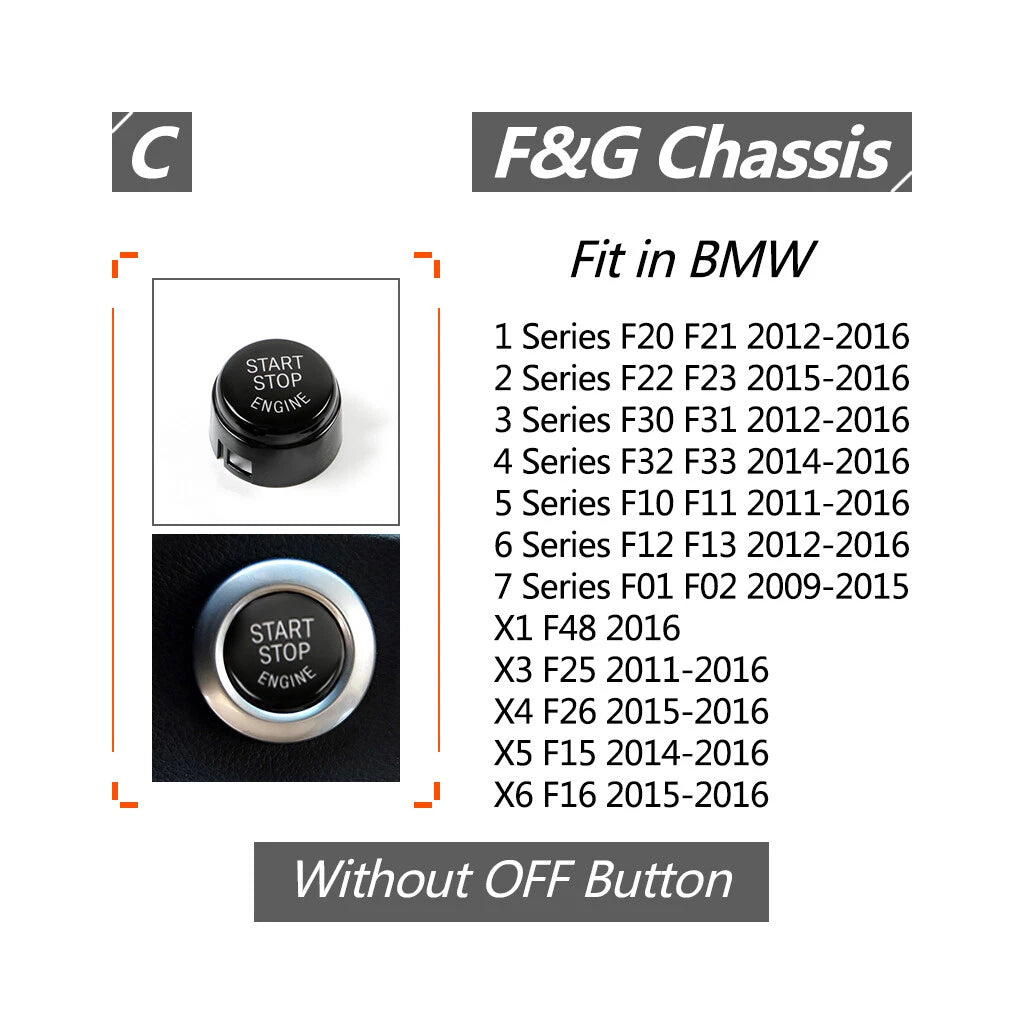 1x Black Start Stop Engine Button Cover for BMW 1/2/3/5 Series X3 X5 X6 (2000-2023)