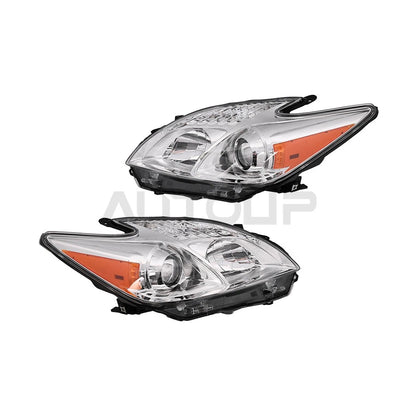 2 x Halogen Headlights Headlamps Assembly Chrome LH&RH for Toyota Prius (2010–2011)