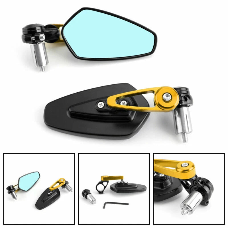 1 Pair 7/8" Gold Handlebar End Mirrors for Universal Motorcycle