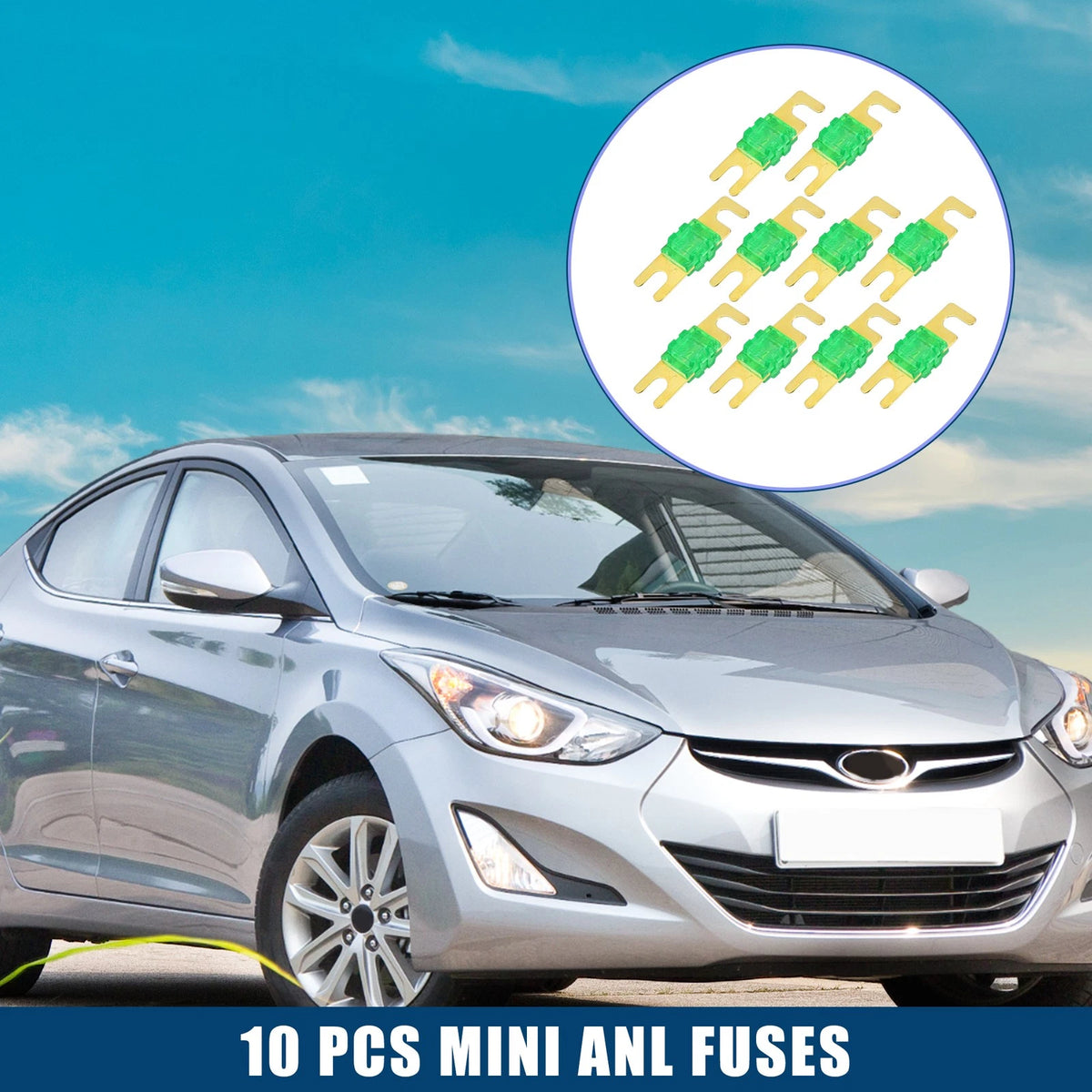 30A Mini ANL Fuses (10 Pcs) for Car Motorcycle Gold Tone Green