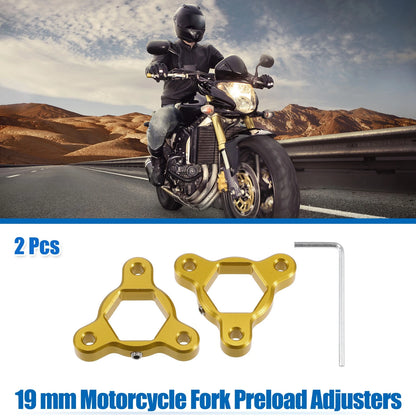 2 x 19mm Racing Motorcycle Rider Fork Preload Adjusters for MotorBike Gold Tone