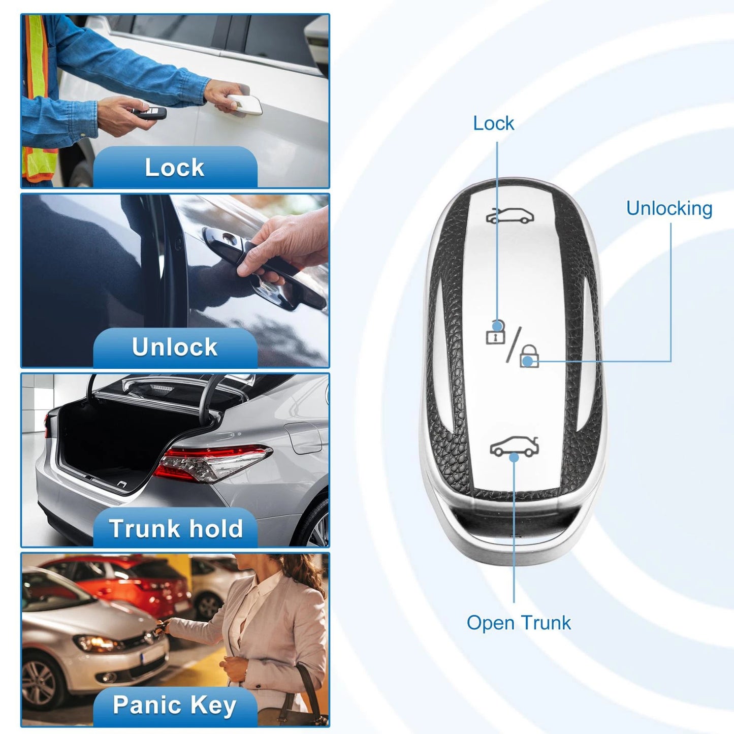 Smart Key Fob Case Cover for Tesla X 2016-2018 Silver Tone