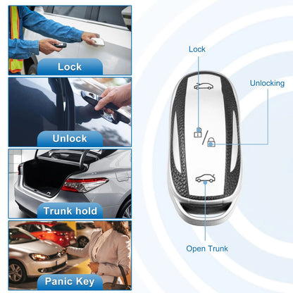 Smart Key Fob Case Cover for Tesla X 2016-2018 Silver Tone