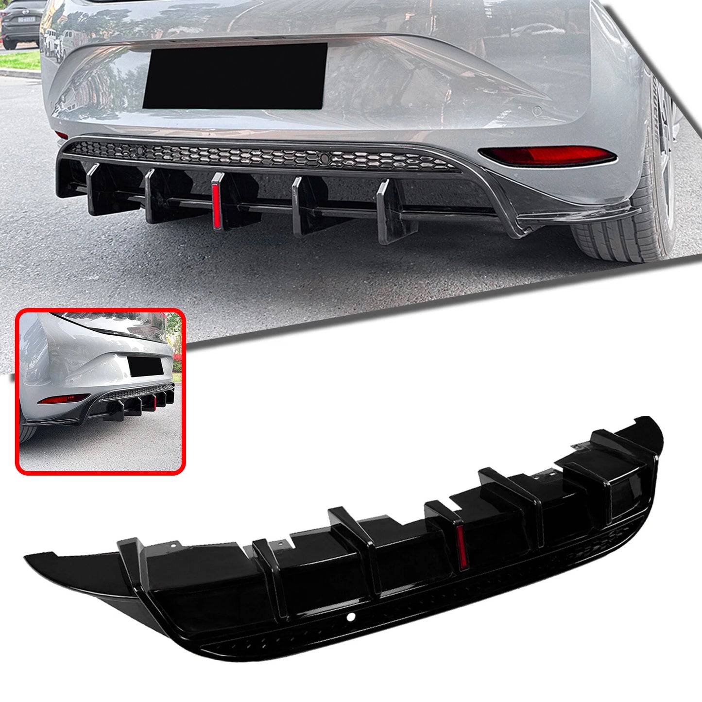 Gloss Black Rear Bumper Diffuser Lip with Lights for VW ID.3 (2019-2022)