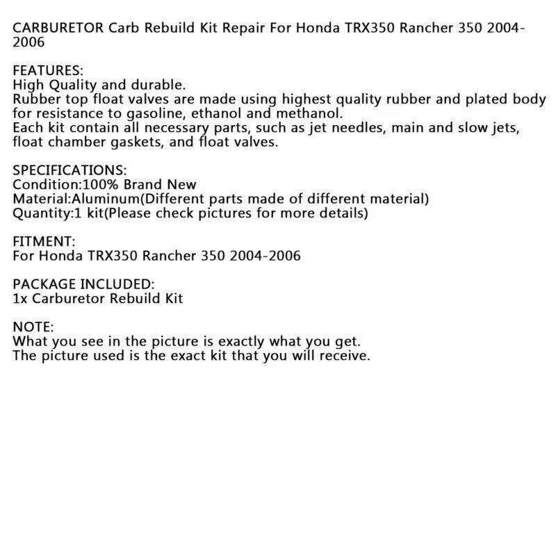 Carburetor Repair Kit for Honda TRX350 Rancher 350 (2004-2006)