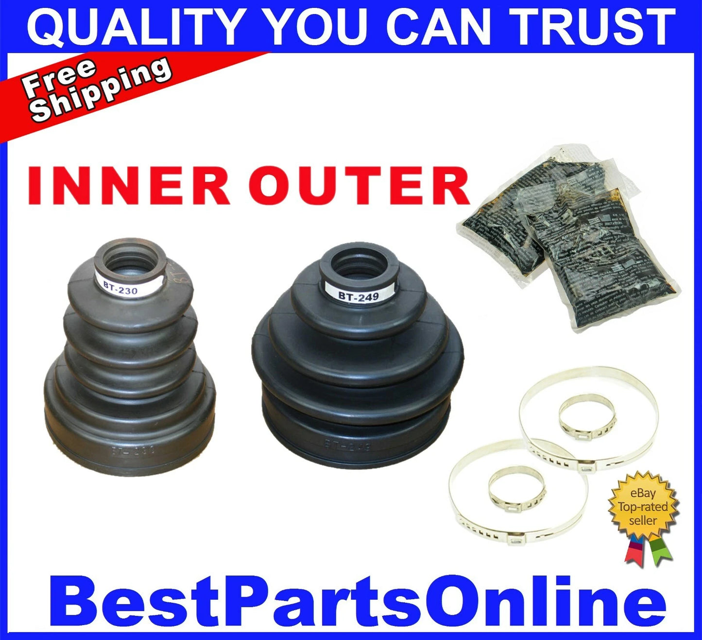 2 x CV Axle Boot Inner & Outer for Toyota 4Runner 86-95 Pickup T100 (1986-1995)
