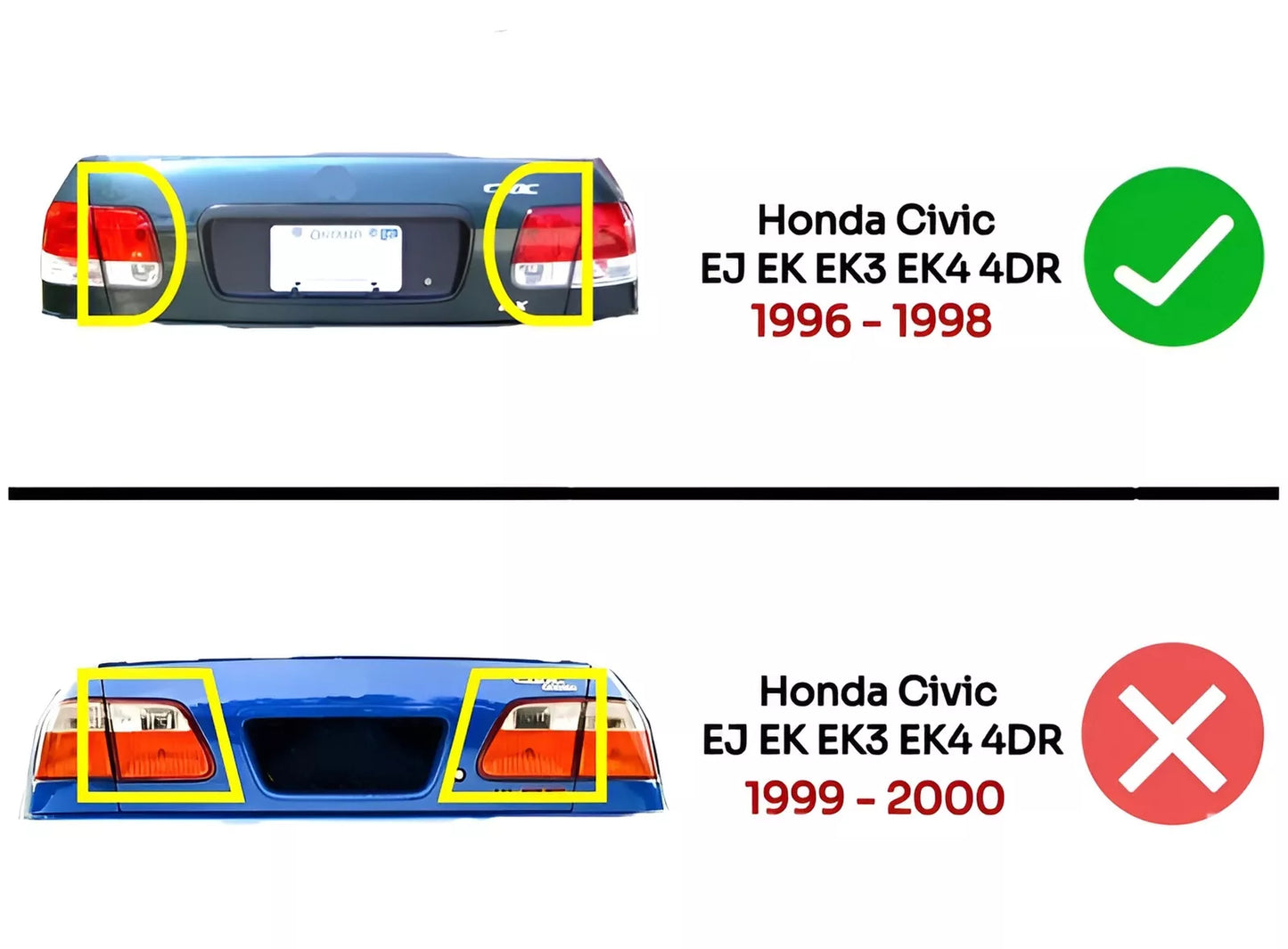Clear White Rear Tail Light for Honda Civic EJ EK EK3 EK4 4DR (1996-1998)