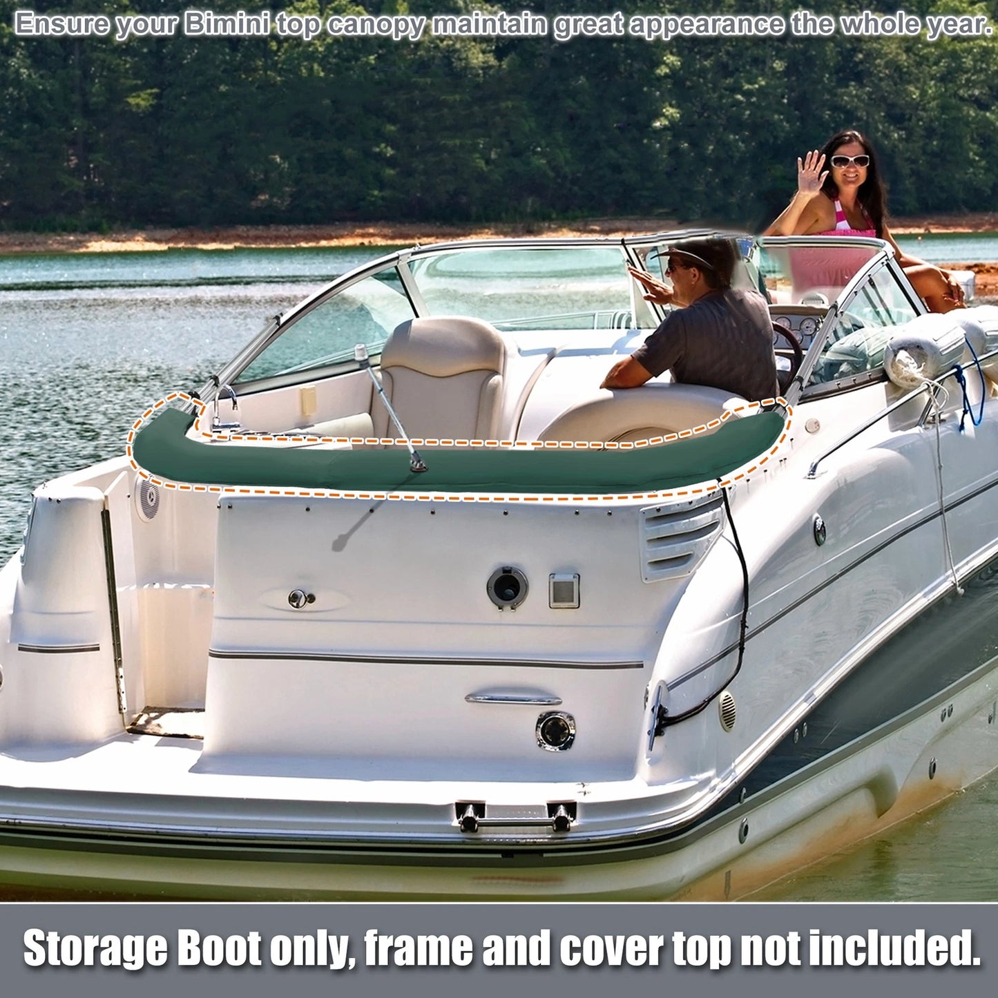 Boat Bimini Top Boot Cover with Light Hole Green 91-96 W