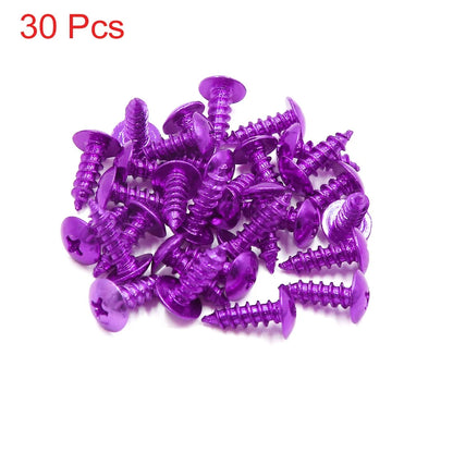 30pcs Universal Purple Motorcycle Round Cross Head Self Tapping Bolts Screws