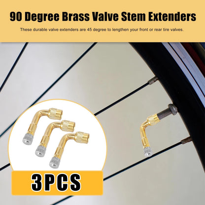3 x Tyre Valve Stem Extension Extenders for Car Motorcycle Gold Tone