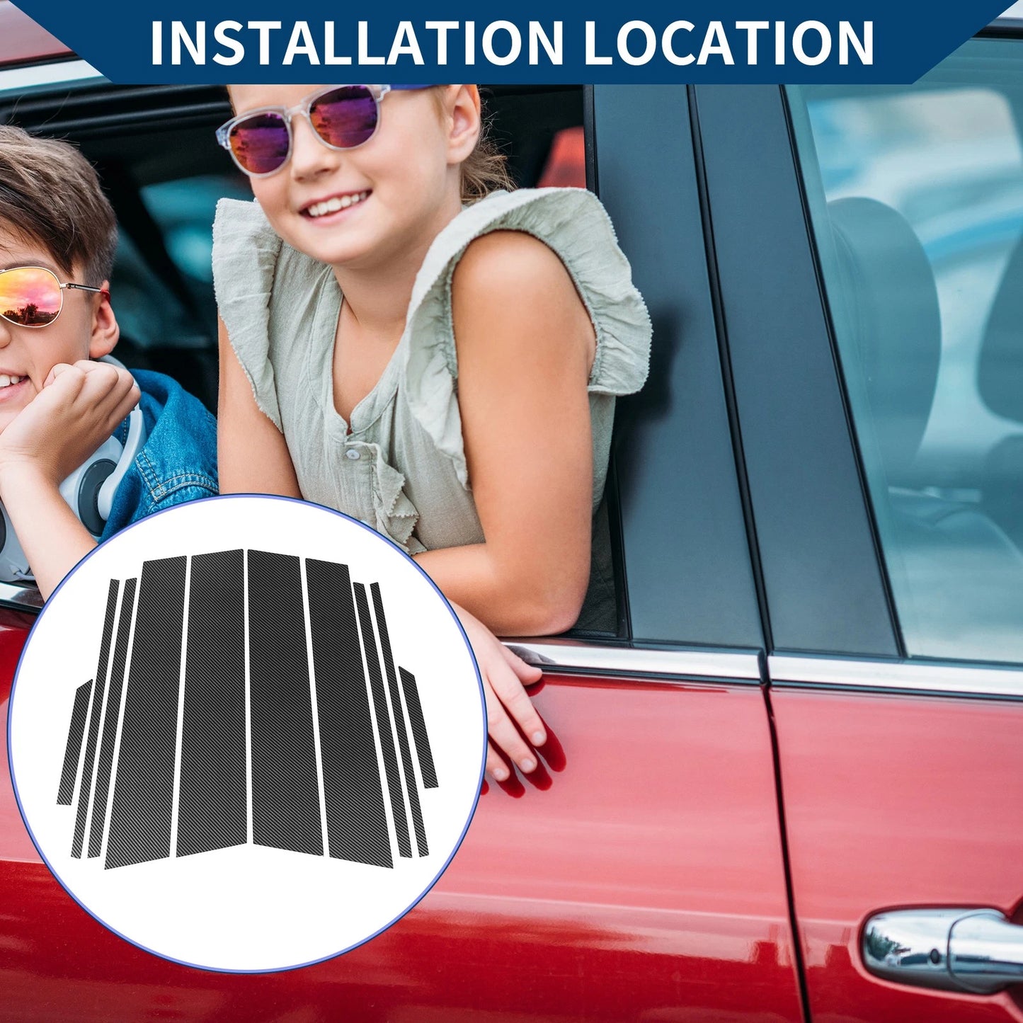 10 Pcs Window Trim Covers for Toyota RAV4 (2019-2023) Black Carbon Fiber