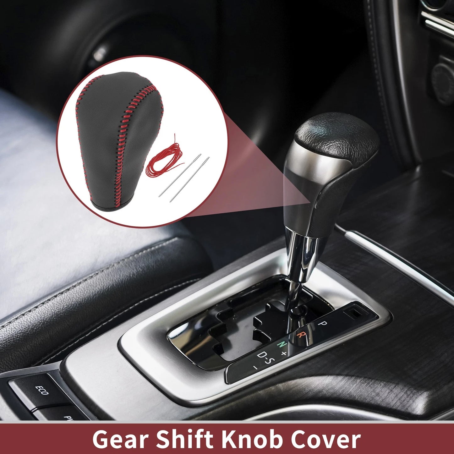 Gear Shift Knob Cover for Ford Edge 2011-2014 - Red Faux Leather
