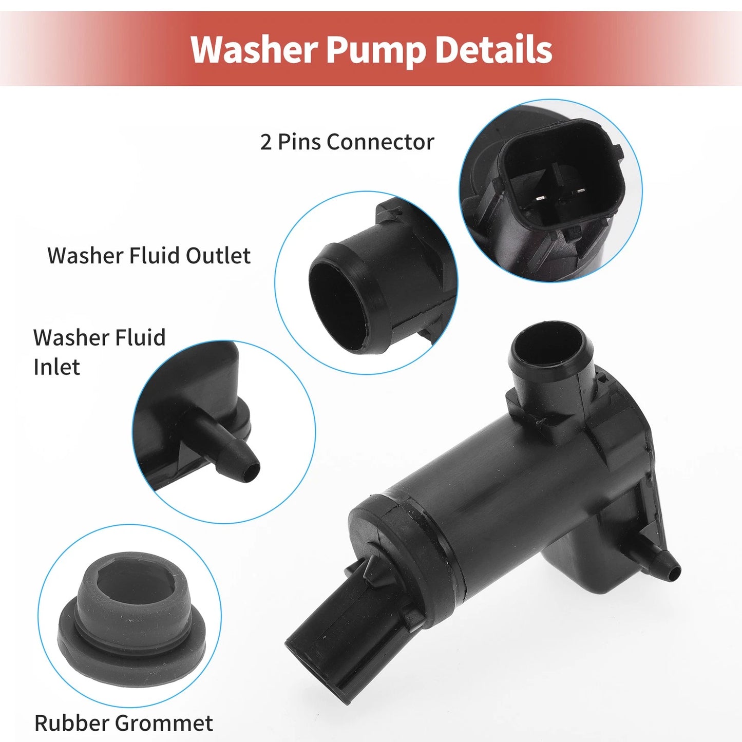 Windshield Washer Pump w/ Grommet for Mitsubishi (2001-2007)