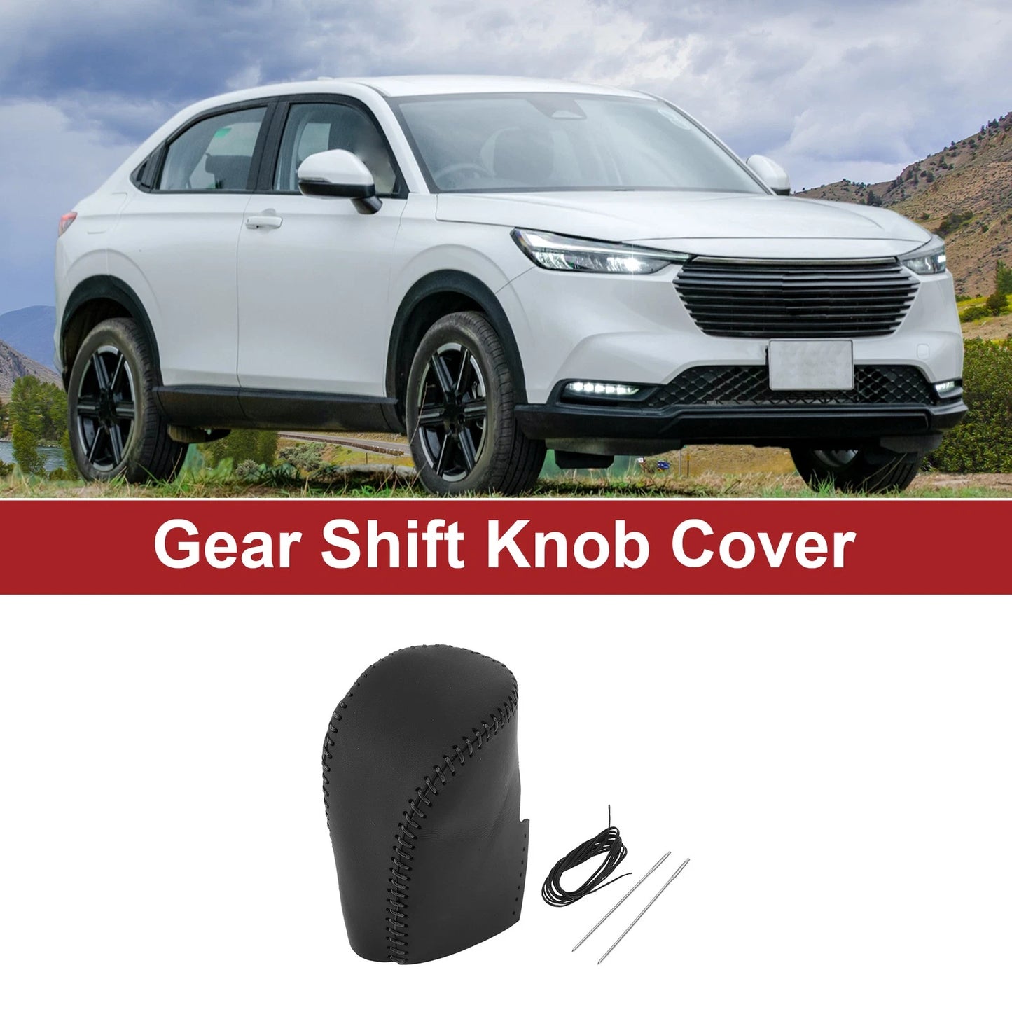 Car Gear Shift Knob Cover for Honda HR-V (2023-2024) Black Faux Leather