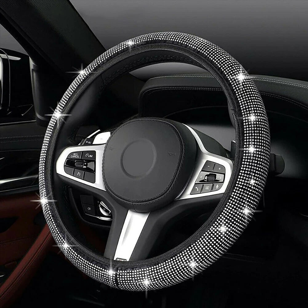 38CM / Steering Wheel Cover Bling for CRYSTAL Silver