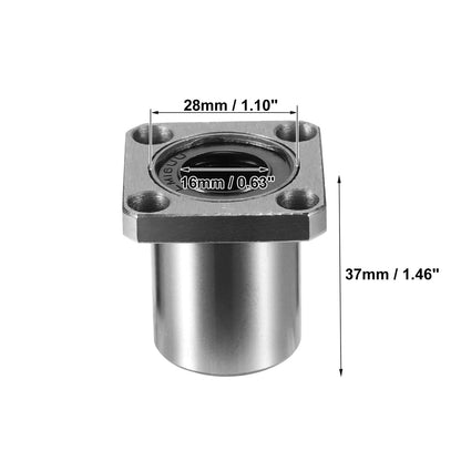2 x Linear Ball Bearings Square Flange 16mm IDx28mm ODx37mm Length for LMK16UU
