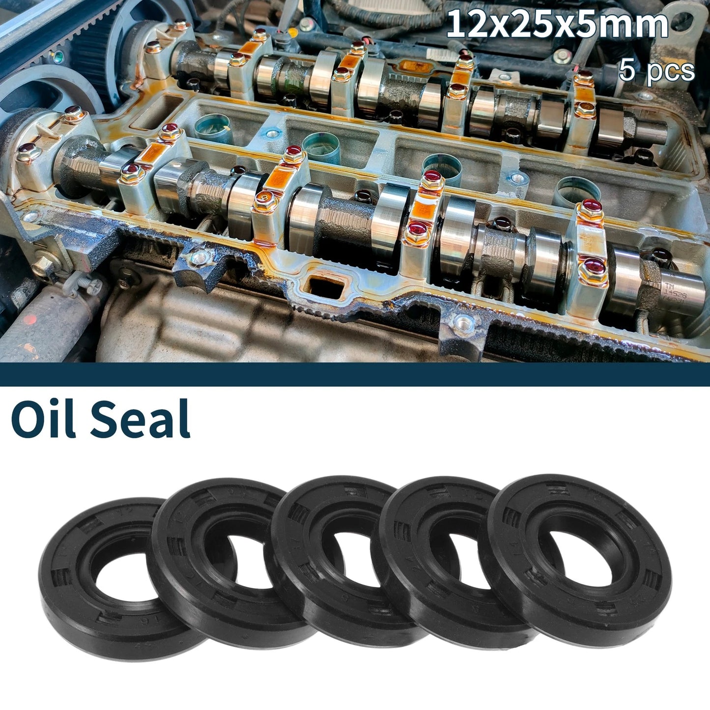 Oil Seal Rotary Shaft Seal 12x25x5mm NBR Black 5Pcs for Vehicle